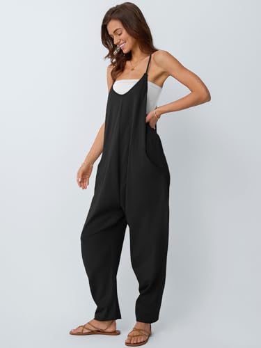 AUTOMET Womens Jumpsuits Casual Summer Romper Beach Vacation Outfits 2026 - color: Black, size: Medium