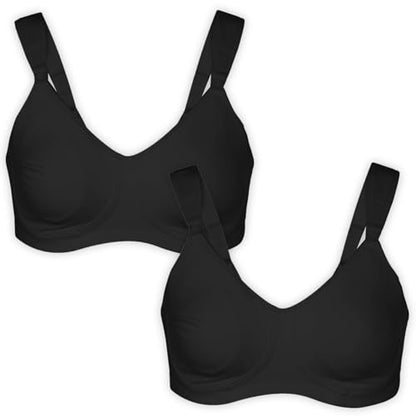 LEADING LADY, Vivien, Wireless Nursing Bra, Cushioned Straps, Unlined Fold-Down Cups, One Hand Nursing Clasps, 36B-42DD - color: Black 2pk, size: 42DD
