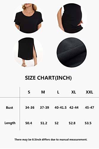 Smallshow Women's Split Long Short Sleeve Maternity Dress - color: Navy, size: Large