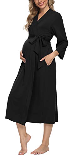Xpenyo Women's Maternity Sleepwear,Labor/Delivery/Nursing/Hospital Nightgown Kimono Robes Long Pregnancy Loungewear - color: 01-black, size: X-Large