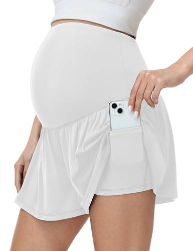 Foucome Womens 2 in 1 Maternity Athletic Shorts with Liner Pockets - color: White, size: Small