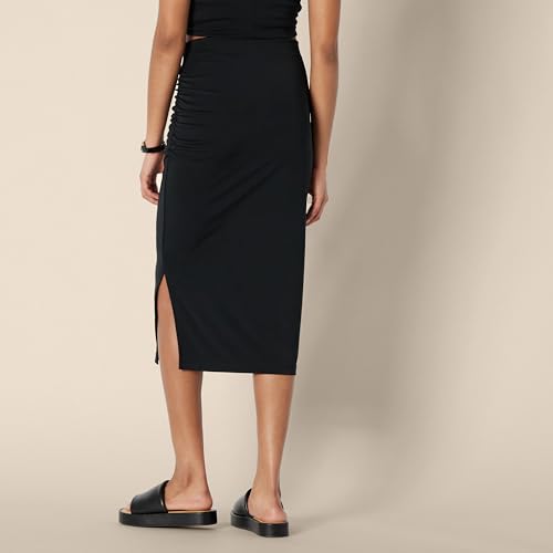 Amazon Essentials Women's Slim-Fit Ruched Matte Jersey Midi Skirt with Side Slit (Top Sold Separately) - color: Black, size: Medium