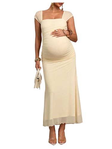 Floerns Women's Maternity Mesh Cap Sleeve Fishtail Long Pregnancy Dresses - size: XX-Large