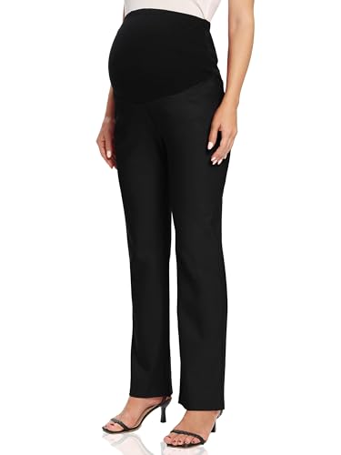 Foucome Women's Maternity Pants Over Belly Dress Work Pants - color: Black, size: Large