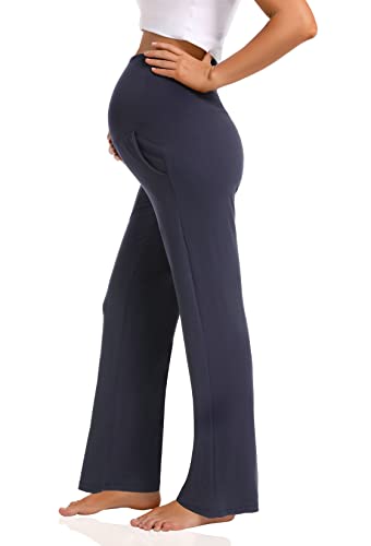 Foucome Women's Maternity Pants Wide Leg Pregnancy Work Pants - color: 2 Pack Black+navy, size: Large