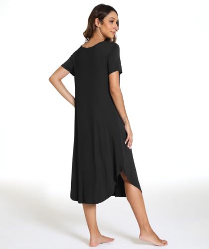 GYS Bamboo Viscose Nightgowns for Women Short Sleeve Sleep Shirt - color: Black, size: Small