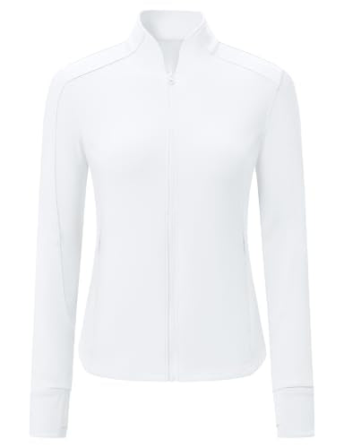 BGOWATU Women's Workout Athletic Jacket Zip Up Running Jackets Thumb Hole - color: White, size: XX-Large