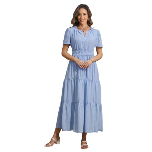 Rainday Maxi Dresses for Women Short Sleeves Casual Dress with Pockets - color: Z3918bu, size: 3X-Large