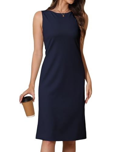 Women Business Sheath Midi Dress - color: Navy Blue, size: Small