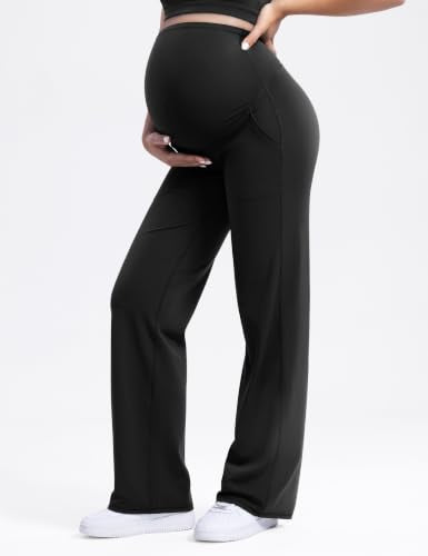ENERBLOOM Women's Maternity Pants Over the Belly Pregnancy Work Trousers - color: Black, size: X-Small
