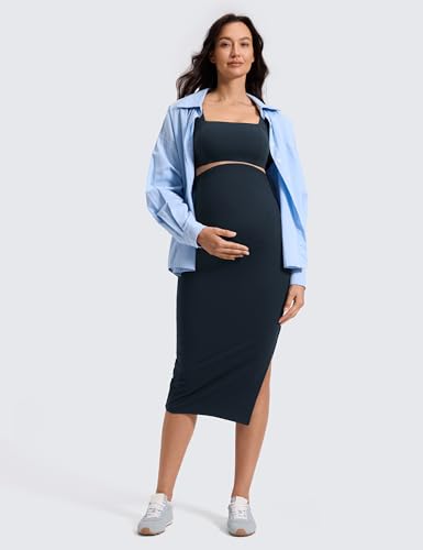 CRZ YOGA Maternity Side Split Midi Skirts - color: True Navy, size: Large