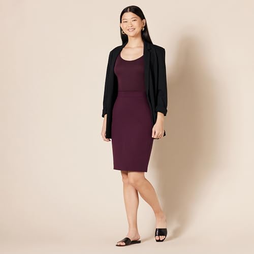 Amazon Essentials Women's Ponte Pull-On Fitted Pencil Skirt, Business Casual, Everyday Wear - color: Burgundy, size: Small