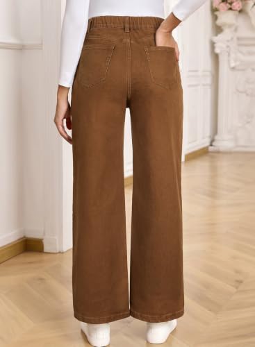BLENCOT Maternity Jeans High Waisted Drawstring Straight Leg Denim Pants - color: Brown, size: X-Large