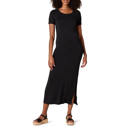 Amazon Essentials Women's Jersey Standard-Fit Short-Sleeve Crewneck Side Slit Maxi Dress - color: Black, size: Medium