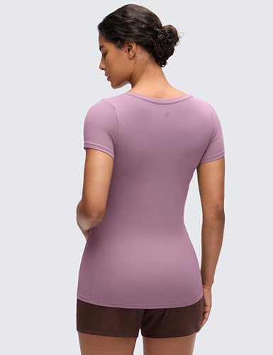 CRZ YOGA Maternity U Neck T-Shirt - color: Light Lavender, size: Large