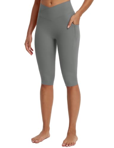 baleaf Womens Capri Leggings with Pockets V Waistband - color: Dark Gray, size: XX-Large