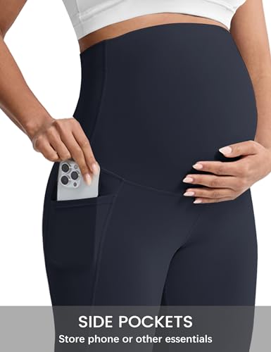 Mama Land Buttery Soft Maternity Flare Leggings - color: Navy Blue, size: Large Tall