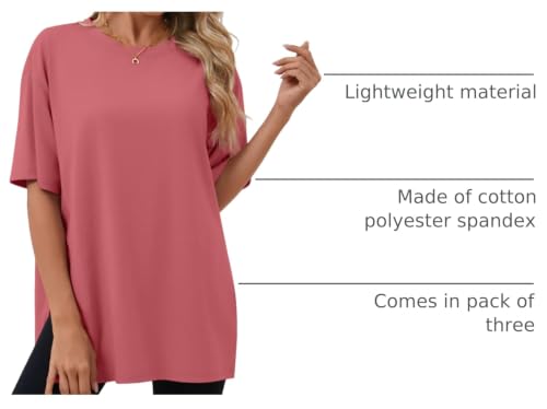 Huukeay 3 Pack Women's Oversized T Shirts Workout Tops - color: Black, Grey Green, Brick Red, size: Medium