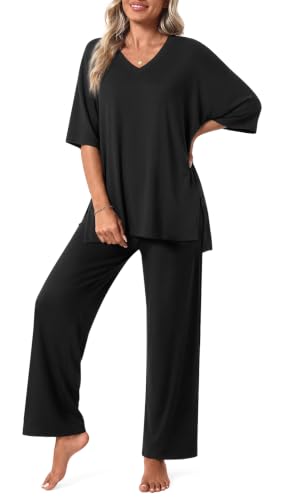 Aodemo Lounge Sets for Women 2 Piece Pjs Fall Pajamas Postpartum Outfits - color: Black, size: 4X-Large