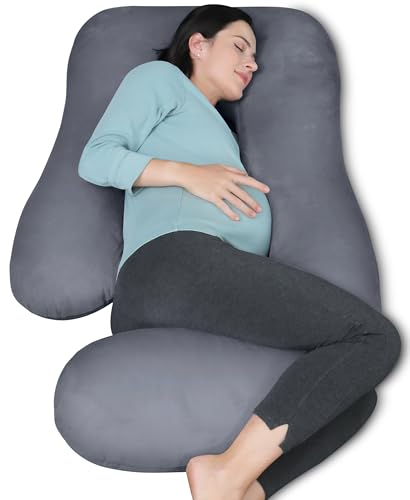 MOON PARK Pregnancy Pillows for Sleeping - U Shaped Full Body Maternity Pillow with Removable Cover - Support for Back, Legs, Belly, Hips - 57 Inch Pregnancy Pillow for Women - Dark Grey - color: Dark Grey, size: 57 Inch-Velvet Cover