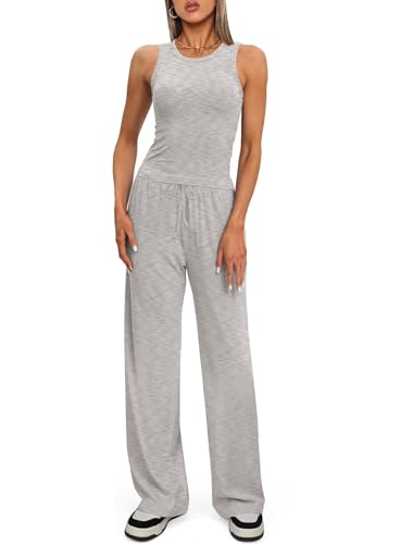 Darong Women's 2 Piece Summer Outfits Sleeveless Matching Lounge Sets - color: Light Grey, size: Small