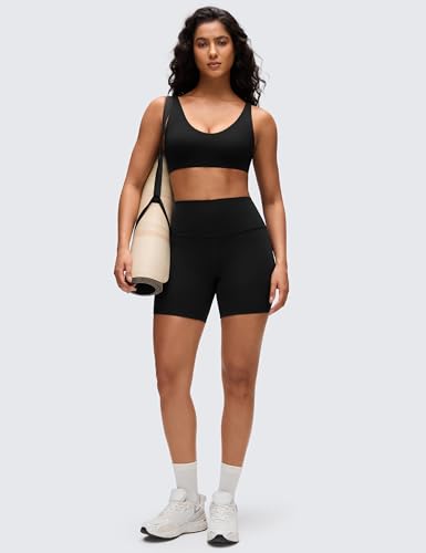 CRZ YOGA Double Lined Scoop Neck Sports Bras - color: Black, size: XX-Small