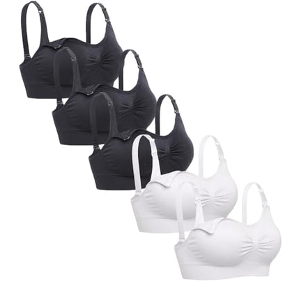 Womens Seamless Nursing Bra Sleeping Maternity Bralette for Breastfeeding Pack of 3 - color: 3black2white, size: Medium
