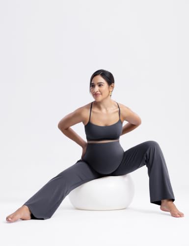 ENERBLOOM Women's Maternity Pants Over the Belly Pregnancy Work Trousers - color: Grey, size: X-Small
