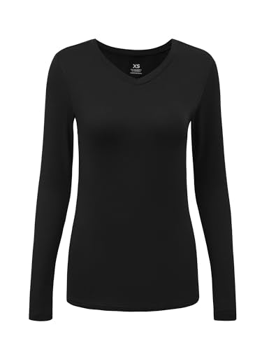 COZYFIT Women’s Underscrub Tee, V-Neck Long Sleeve Undershirt - color: Black, size: Medium