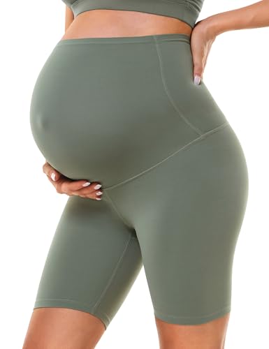BAYDI Clouduxi Maternity Biker Shorts Over the Belly 6" - color: Grey Olive, size: Medium