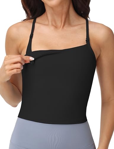 V VOCNI Nursing Tank Tops Y Back Longline Nursing Sports Bra - color: Black, size: Small