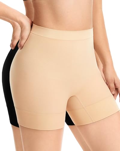 Tummy Control Shapewear Shorts Anti-Chafing Body Shaper - color: 2 Pack Black+nude, size: Small