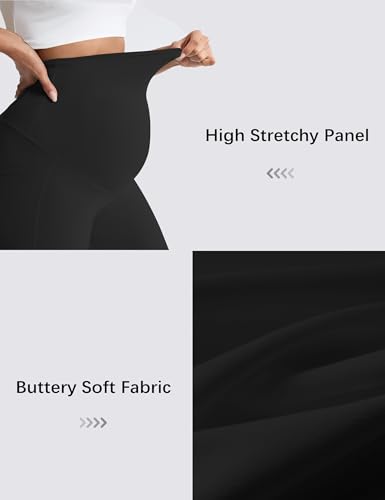 Mama Land Buttery Soft Maternity Flare Leggings - color: Black, size: Medium Petite