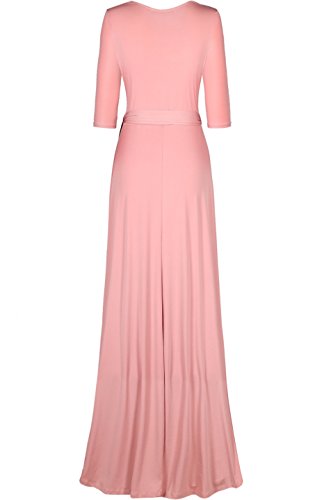 Women's 3/4 Sleeve Deep V-Neck Maxi Faux Wrap Solid Plus Size Dress - color: Mauve-v-neck, size: Medium