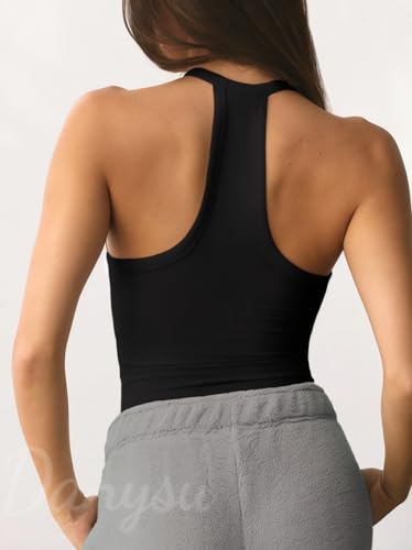Danysu V Neck Racer Back Tank Tops for Women Padded Fitted Long Basic Cami - color: Black, size: X-Small