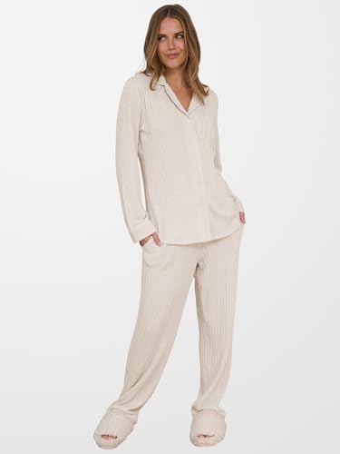 ANRABESS Women 2 Piece Pajama Lounge Sets 2026 Fall Outfits - color: Beige, size: Medium
