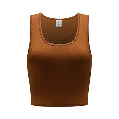 OThread & Co. Women's Basic Crop Tops Stretchy Casual Scoop Neck Sleeveless Crop Tank Top - color: Camel, size: Large