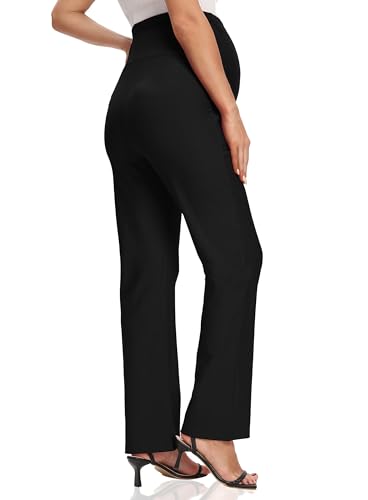 Foucome Women's Maternity Pants Over Belly Dress Work Pants - color: Black, size: Large