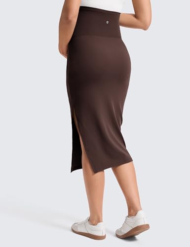 CRZ YOGA Maternity Side Split Midi Skirts - color: Hot Fudge Brown, size: X-Large