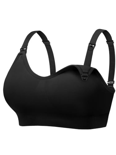 Angelhood Nursing Bras for Breastfeeding & Sleep, Seamless Maternity Bra - color: Black, size: Medium