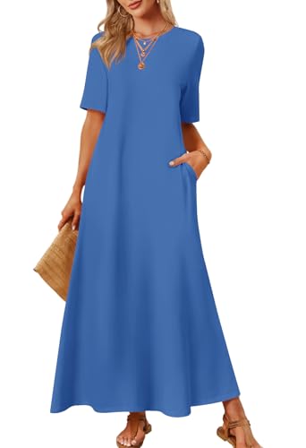 MEROKEETY Womens Summer Casual Short Sleeve Maxi Long Tshirt Dress 2026 - color: Blue, size: X-Large