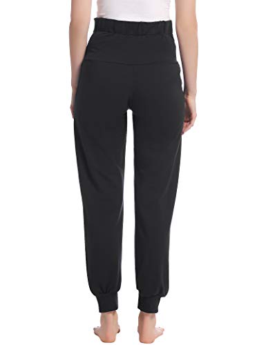 Joyaria Cotton Maternity Jogger Pants Over-the-Belly,Maternity Clothes - color: Black, size: X-Large