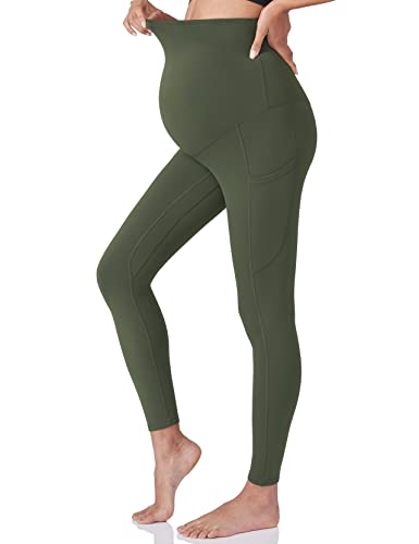 POSHDIVAH Maternity Workout Leggings Pregnancy Yoga Pants Pockets - color: 2pcs Black Green, size: Large