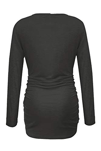 Smallshow Women's Maternity Shirts Long Sleeve Pregnancy Clothes Tops 3-Pack - color: Black-deep Grey-white Stripe(3 Packs), size: Medium