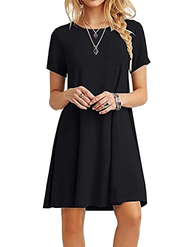 MOLERANI Women's Casual Plain Simple T-Shirt Loose Dress - color: 00 Black, size: XX-Large