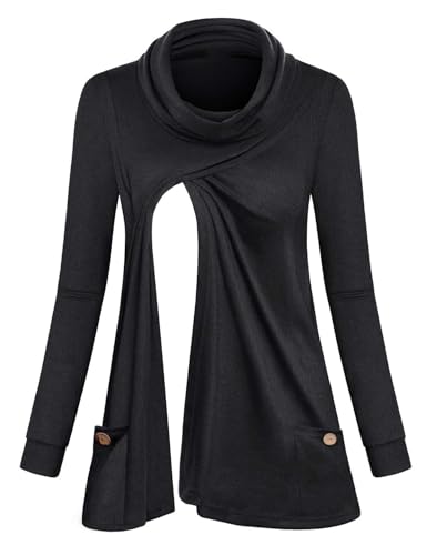 Joymom Maternity Warm Cowl Neck Nursing Sweatshirt Breastfeeding Tunic Tops - color: 3-carbon Black, size: Large