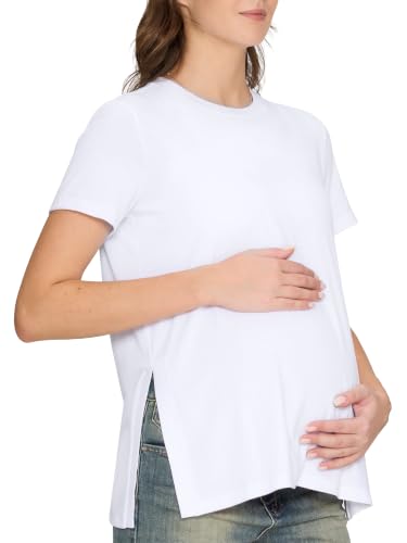 Women's Maternity Shirts, Crew Neck Maternity Top Short Sleeve - color: White, size: Large