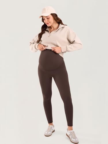 MOMANDA No Front Seam Maternity Leggings 28“ - color: Clay Brown, size: Small