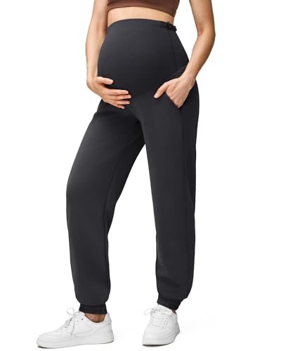 G4Free Smoofit Modal Soft Maternity Joggers Pregnancy Casual Sweatpants - color: Black, size: Medium
