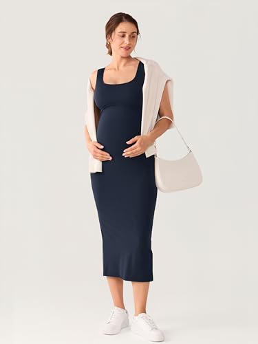 MOMANDA Sleeveless Maternity Nursing Dresses - color: Twilight Blue, size: Small